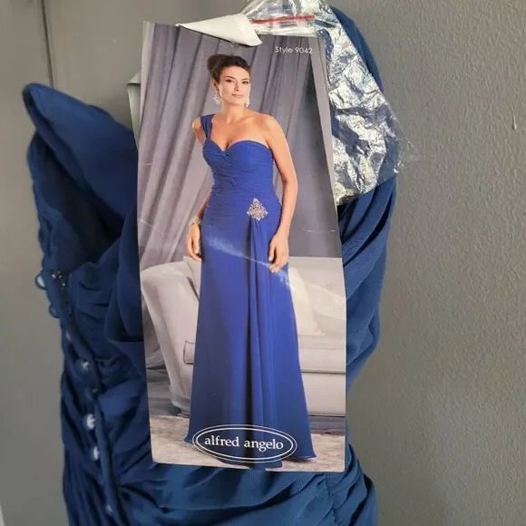 NWT Alfred Angelo navy single strap maxi dress sweetheart neckline wedding guest - Picture 7 of 16